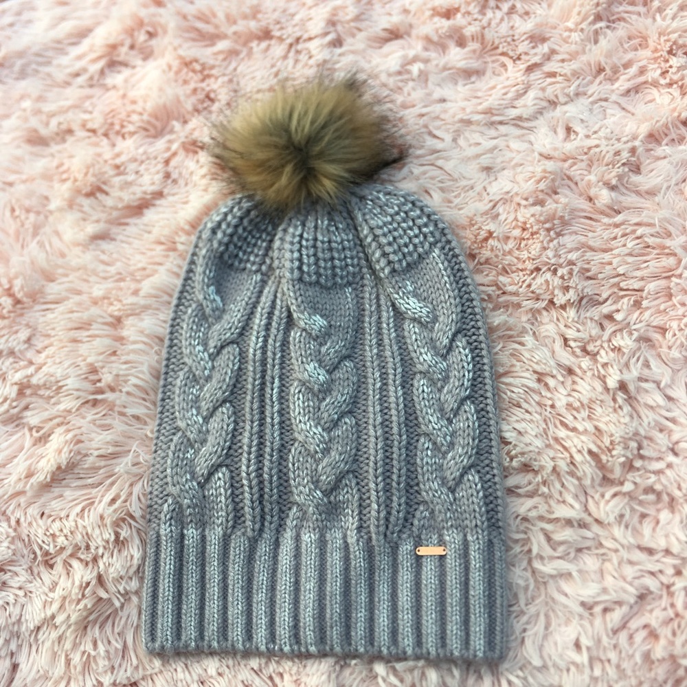 Free People knit beanie with furry pompom
